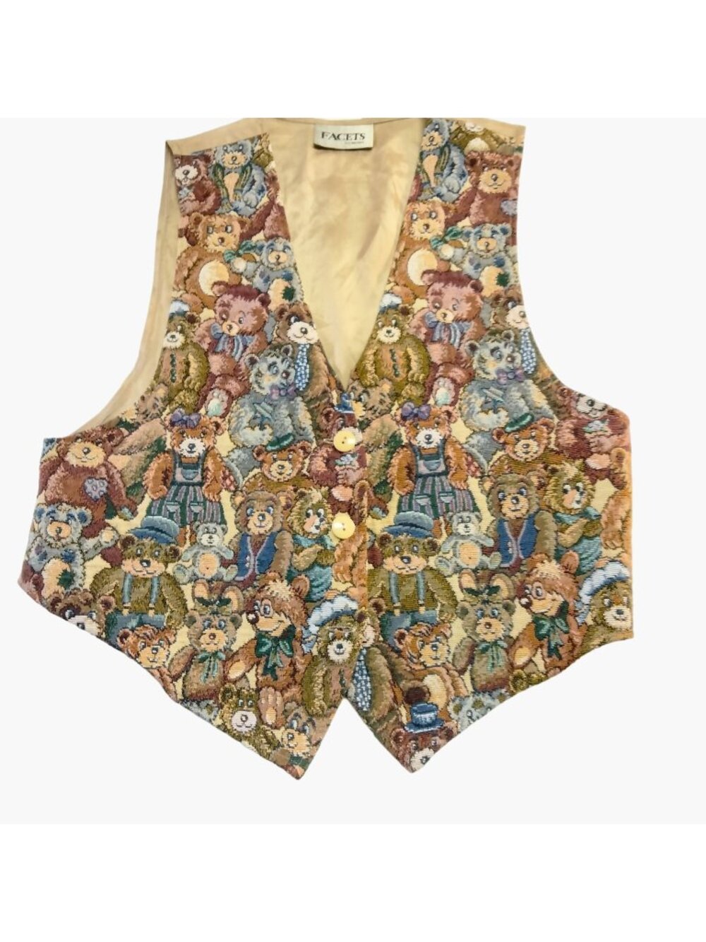 Facets by Mirrors Brocade Vest Teddy Bear Womens Large USA